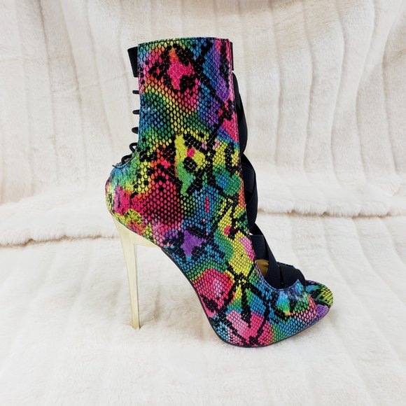 Colorful Rainbow Snake Bandage Ankle Boots - Picture 4 of 13